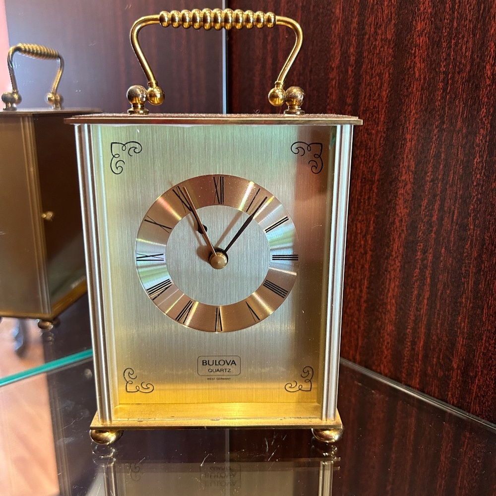 Vintage Bulova Brass Carriage Clock West Germany Movement Quartz Working 7" High